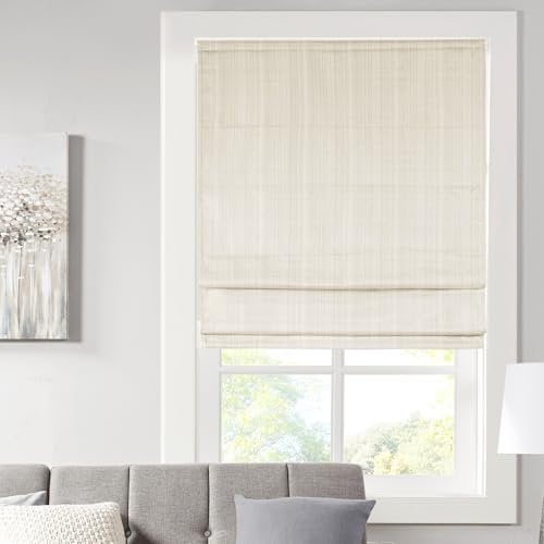 Madison Park Galen Cordless Roman Shades-Fabric Privacy Single Panel Darkening,Energy Efficient,Thermal Insulated Window Blind Treatment,for Bedroom,Living Room Decor,31x64, Galen Basketweave Ivory