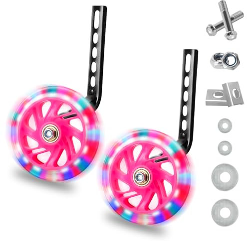 QKTYB Kids Bike Stabilisers, Bicycle Training Flash Wheels for Kids, Bike Stabilizers for Childs Support Wheels for 12 14 16 18 20 Inch (1 Pair)