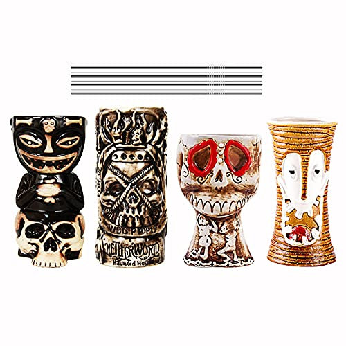 Vinbcorw Bicchieri Tiki Ceramica Bicchieri Tiki Bar Colorati per Un Cocktail Party Decorazione Stile Tiki per Cocktail Ideale per Bar, Feste A Tema Tiki, Feste di Halloween.,A6
