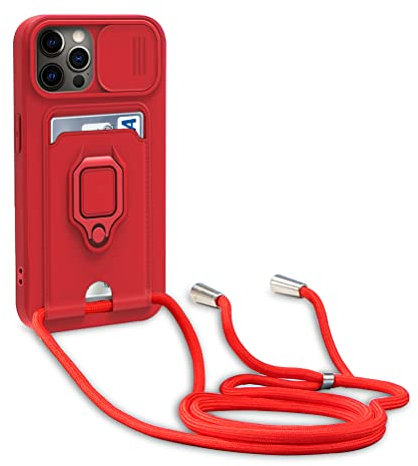 yanasuo Cordon de Coque Compatible avec iPhone 12/12 Pro, Collier pour Étui Colliers de cellulaire, Silicone Cover Protection de la Caméra Étui Lanyard Case-Rouge