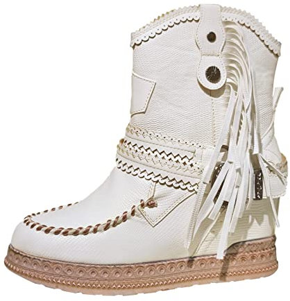 Stivali Da Pioggia Bambina Stivali da cowboy occidentali con frange vintage da donna Stivali con slip on in tinta unita alla moda Scarpe con stivaletti con Stivali Tacco Taglia 43