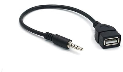 Ziyan Cavo adattatore audio AUX da 3,5 mm maschio a USB A femmina, convertitore per autoradio, per autoradio, GPS, CD, DVD, audio nero