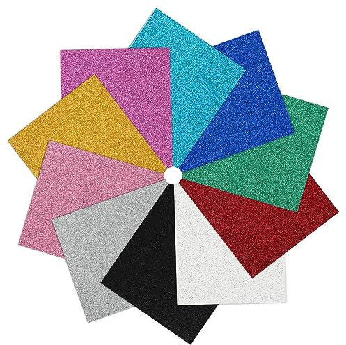 IModeur 10 Pack Glitter Heat Transfer Vinyl Sheets - 30.5 x 25.4 cm Iron on Vinyl for Cricut Maker, Silhouette, Cameo, HTV Vinyl Bundle for Shirt, Clothes, Hats, Pants, Other Fabric
