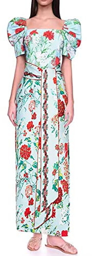 Grüner Retro-Blumen-Badeanzug für Damen mit Puffärmeln und Wickelrock-Set Sportuhr Stoppuhr (002E-A, L)