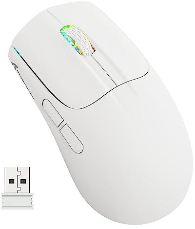 ATTACK SHARK X5 Ultra-leichte kabellose Gaming-Mäuse 49g,Tri-Mode Kabelgebunden/2.4G/BT5.0,PAW3312 PixArt Optischer Sensor,bis zu 4000DPI,RGB mit Langer Batterielebensdauer für Büro/Spiel-Weiß