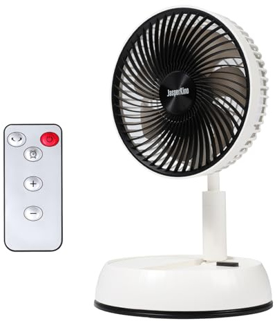JasperKino Foldable Oscillating Standing Fan with Remote, 8 Portable Pedestal Quiet Fan with Timer, 7200mah Rechargeable USB Desk Fan for Home Bedroom Office Travel Outdoor Camping