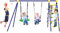 DREAMADE 5 in 1 Kinderschaukel Set mit Basketballkorb Kletterleiter und Kletternetz, Gartenschaukel Schaukelgerüst mit Metallgestell und 2 Schaukeln, Schaukelset Doppelschaukel für Kinder