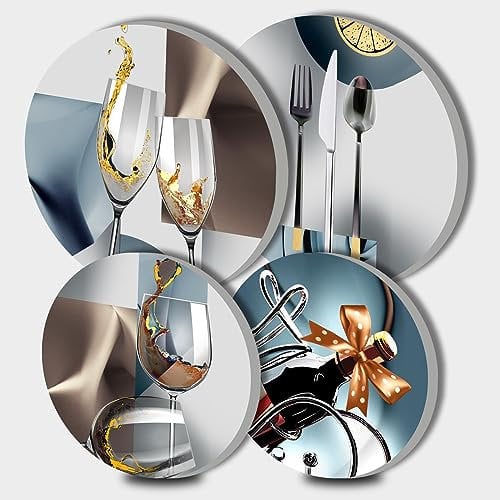 Wine Bottle Art Round Metal Hob Covers Set of 4 Stove Cooker Hob Covers for Cookers Gas Stove Protector Cookware Accessories Modern Cooktop Decor