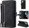 UEEBAI Hülle für Samsung Galaxy S24 Ultra 5G, Reißverschluss Handyhülle PU Leder Klapphülle Silikon Bumper mit 9 Kartenfächer Standfunktion Geldbörse Trageband Schutzhülle Wallet Case - Schwarz