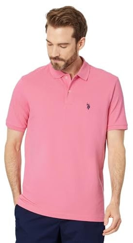 U.S. Polo Assn. Klassisches Poloshirt für Herren, Pinkes Uhrwerk, XL