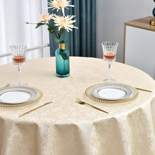 Romanstile kleine runde weihnachtliche Tischdecke 120 cm Wachstuch beige | 350GSM Vinyl Wachstuchtischdecke Plastik Tafeldecke Tischtuch wasserdicht für Weihnachten,Gartentisch,Couchtisch,Balkon