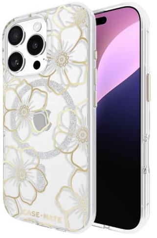Case-Mate iPhone 16 Pro Case [Compatible with MagSafe] - Sparkly Floral Phone Case with 12ft Drop Protection - Premium Magnetic Cover for iPhone 16 Pro - Floral Gems