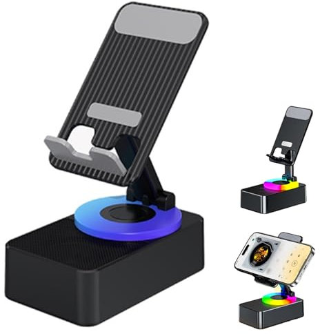 Bluetooth Audio Power Phone Holder, Rotating Phone Stand with Bluetooth Speaker, Bluetooth Audio Power Bank Bracket, Foldable Cell Phone Stand with Wireless Bluetooth Speaker for Home Travel (Black)
