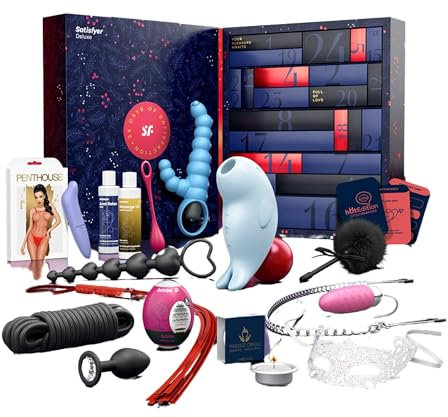 Satisfyer Deluxe Erotik Adventskalender 2024 – 24 Sinnliche Überraschungen, Inkl. Air Pulse Vibrator, Masturbator, Massageöl, Penthouse Dessous & Mehr – Perfekt für Paare & Singles