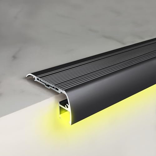 Treppenkantenprofil Kantenschutz L-förmiger Treppenkanten-Schutzstreifen Mit Lichtern, LED-Kanal, Aluminium-Treppenkantenkante Für Holzbetonstufen, Vinyl-Bodenbelagsstufen, 50 Cm – 243 Cm Treppenkante