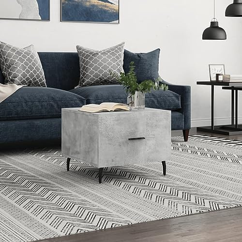 OHOOWOO Couchtisch Betongrau 50x50x40 cm Holzwerkstoff,Stilvoller Couchtisch aus Holzwerkstoff in Betonoptik mit Schublade für Dein Wohnzimmer Couchtische, Kaffeetische