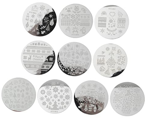 minkissy 1 Satz Nailart Stamping Platten Nailart Zubehör Nagel Schablone Silber Schneeflocke Nagel Stamping Platte Edelstahl 10 Blatt
