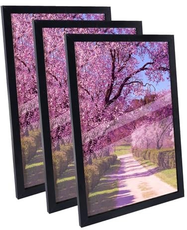 Truevaste 3 Stk. Bilderrahmen 50x75 cm Schwarz, MDF Fotorahmen mit Acrylglas, Klassischer Bilder Rahmen für Wand Tischbilderrahmen mit Aufhängen Aufstellen, Picture Frame für Fotos Poster Dokument