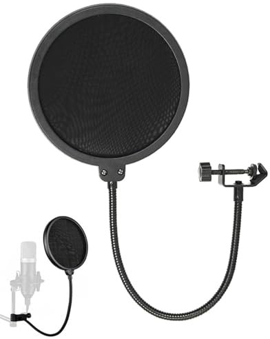 WUNZILO Popschutz, Mikrofon Popschutz Mic Windschutz Pop Filter für Mikrofon, Mit 360° Flexiblem Schwanenhals und Stabilisierungsarm - Durchmesser 4 Zoll