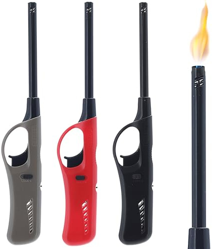 Stabfeuerzeug 3er Set | 3 Farben ABS Eisen 4,5x27x2cm | Feuerzeug nachfüllbar regulierbare Flamme (1 x Stabfeuerzeug)