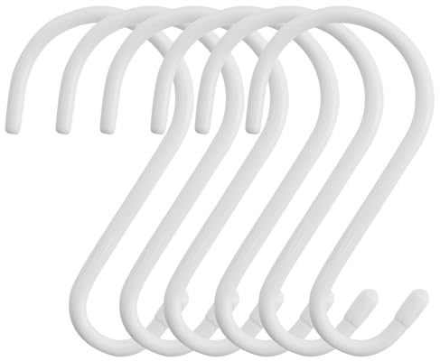 DAVIDJAMESCLARKE 6 Stück S Haken Groß, Weiß Vinyl-beschichtete S-Haken, Anti-Rost Metallhaken zum Aufhängen,Belastbar bis 30KG S-Form Hängehaken für Schrank, Garten, Garage