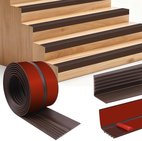 Perfil de borde de escalera adhesivo antideslizante perfil de protección para escaleras moldura de borde de vinilo (1m, 50×25mm, Marrón)