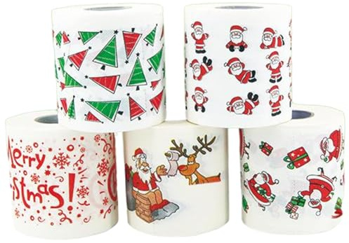 5pcs Badezimmer Tissue Toilettenpapier Doppelschicht Toilettenpapier mit amüsanten Weihnachtsdrucken weiche und sichere Rollen Party Gunst für Badezimmerdekor |.Inhaber