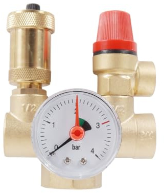 Alide Boiler Safety Group with Pressure Gauge, Safety Valve 3 Bar, Automatic Bleeder, Brass Heating Circuit Protection Kit (DN25)