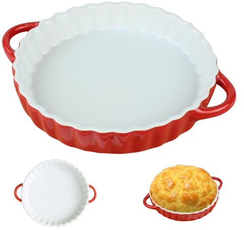 INNAL Quicheform Keramik 25.5cm Porzellan Backform Tarteform Keramik mit Griffen für Pie, Quiche, Pizza, Nudeln, Tartes, für Backofen, Mikrowelle und Geschirrspüler geeignet
