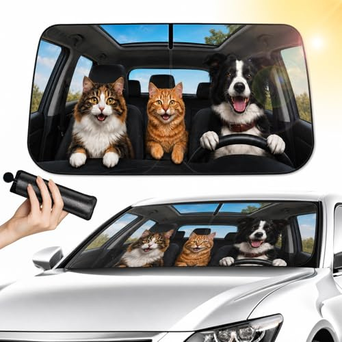 Parasol Coche Delantero, 145 x 80cm para Sol Coche Delantero | Parasol Paraguas Coche, Eje Giratorio de 360°, Protección UV, para la Mayoría de Coches, SUV, Camiones