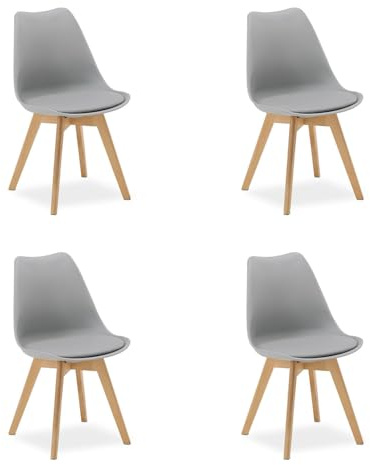 Homestyle4u 4er Set Esszimmerstuhl Grau, Moderne Kunststoff Sitzschale | Küchenstuhl Set im Skandinavischen Design, Stabiles Holzgestell, Belastbare Schalenstühle für Esszimmer und Küche