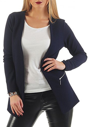 DANAEST Damen lang Blazer mit Taschen (501), Farbe:Dunkelblau, Blazer 1:38 / M