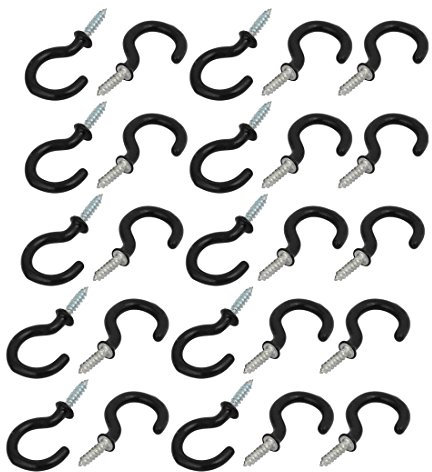 Sourcingmap 1 Inch Plastic Coated Screw-in Open Cup Ceiling Hooks Hangers Black 25pcs