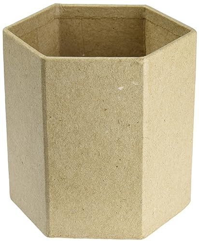 Décopatch AC794C Stifteköcher (aus Pappmaché, sechseckig, 8 x 8 x 7 cm, zum Verzieren und Personalisieren, ideal für Ihre Hausdeko) 1 Stück kartonbraun