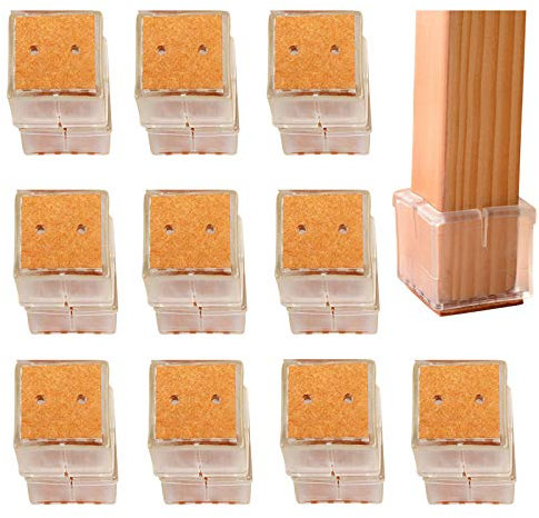 BelleStyle Chair Leg Caps,20Pcs Square Silicone Furniture Feet Pads Table Cover Floor Scratches Protectors for 27mm-30mm Chair Cap - Transparent