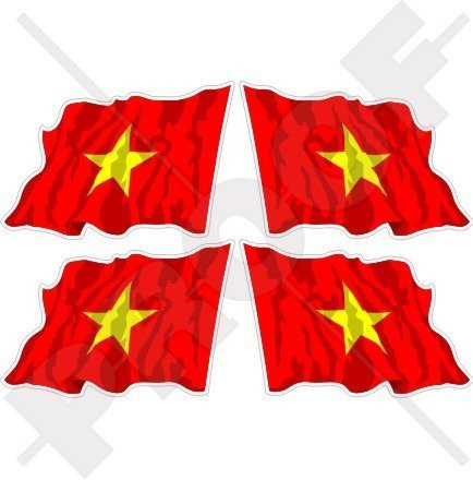 VIETNAM Sozialistische Republik Wehende Flagge, Fahne, Vietnamesisch 50mm Auto & Motorrad Aufkleber, x4 Vinyl Stickers (Links - Rechts)