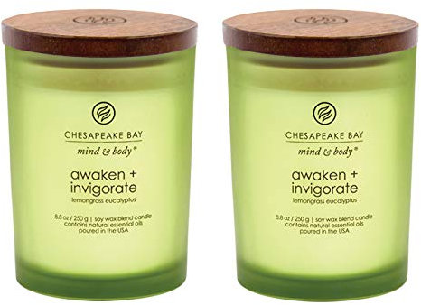 Chesapeake Bay Candle Duftkerzen, Awaken + Belebung (Lemongrass Eukalyptus), mittelgroß (2er-Pack), grün, braun, 2 Stück