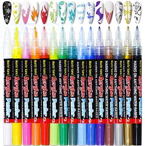 Marte Vanci Acrylstifte für Steine Wasserfest Bemalen Stifte Acrylstifte Marker Stifte 0.7mm Acrylstifte Set Multimarker Zeichenset für Glas, Holz, Papier, Fotoalbum, Leinwand, Metall 15 Farben
