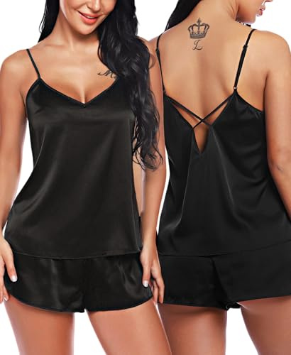 RSLOVE Ensemble Pyjama en Satin pour Femme - Lingerie Sexy Vêtements de Nuit