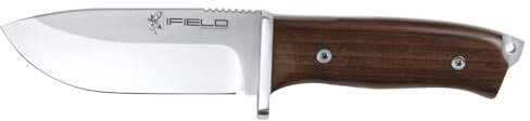 iFIELD Cuchillo de caza deportivo Workout EL29105, hoja de 11,7 cm MOVA satinada, mango cocobolo, con funda de piel marrón, herramienta de camping para pesca, caza, actividad deportiva