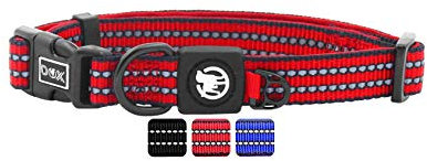 DDOXX Reflektierendes Nylon Hundehalsband - Stabiles und Verstellbares Welpenhalsband für alle Größen - M (Rot mit Neopren)