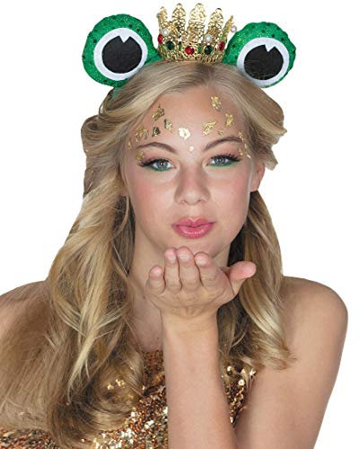 NET TOYS Lustiger Froschaugen-Haarreif für Erwachsene - Grün-Gold - Märchenhaftes Unisex-Kostüm-Zubehör Froschkönig Tiara mit Krone - Wie geschaffen für Karneval & Mottoparty