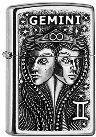 ZIPPO – Sturmfeuerzeug, Gemini, Emblem Attached, Street Chrome, nachfüllbar, in hochwertiger Geschenkbox