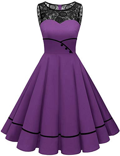 Bbonlinedress Sommerkleider Damen festliches Abendkleider elegant für Hochzeit Rockabilly Kleider cocktailkleid Jugendweihe Kleider Purple XS