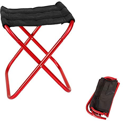 Seully Tragbarer Klapphocker im Freien, ultraleichter Kleiner Campingstuhl aus Aluminium, PVC-Oxford-Stoffstütze bis 100 kg, Angeln/Camp/Reisen/Wandern/Picknicks, 30 x 27,5 x 31 cm (Rot)