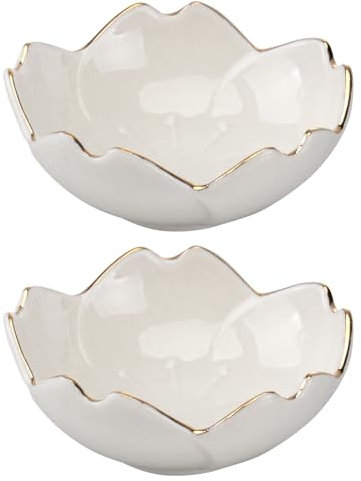 DOITOOL Lot de 2 Petit Bol Porcelaine en Forme de Fleur de Cerisier - 7cm Mini Bol Porcelaine Petit Dejeuner - Bol à Trempette pour Tapas Dessert Olive Sauce Soja (Blanc)