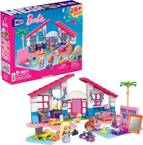 Mega Barbie MEGA Construx GWR34 - Barbie Malibu Villa, Bauspielzeug für Kinder, Bauset mit 303 Bausteinen, ab 5 Jahren