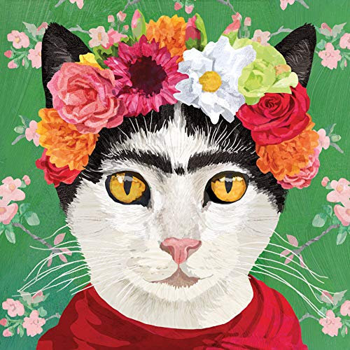20 Servietten Katze mit Blumenkette | abstrakt | Tiere | Tischdeko 33x33cm