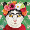 20 Servietten Katze mit Blumenkette | abstrakt | Tiere | Tischdeko 33x33cm