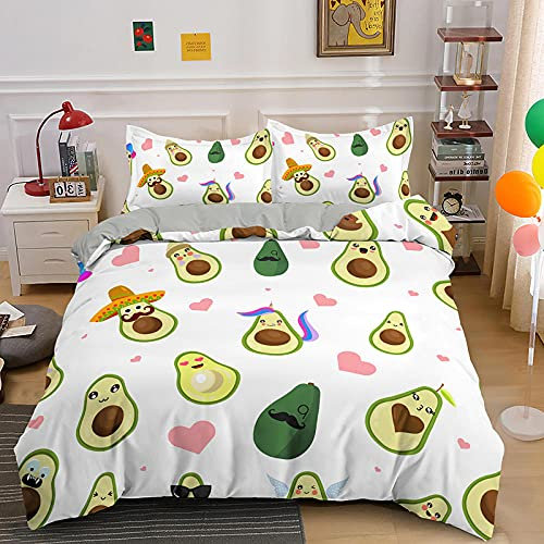 LUYAPOND Bettwäsche 140x200 Niedliche Avocado Bettwäsche Set, Mikrofaser Bettbezüge, 1 Bettbezug mit Reißverschluss + 1 Kissenbezug 80x80 cm